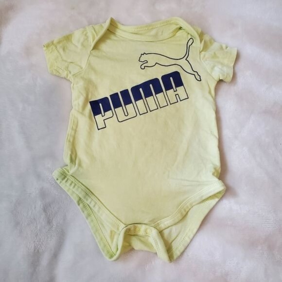 Puma 0-3 Months 4 Bodysuits Short Sleeve logo striped yellow green blue - Picture 3 of 9